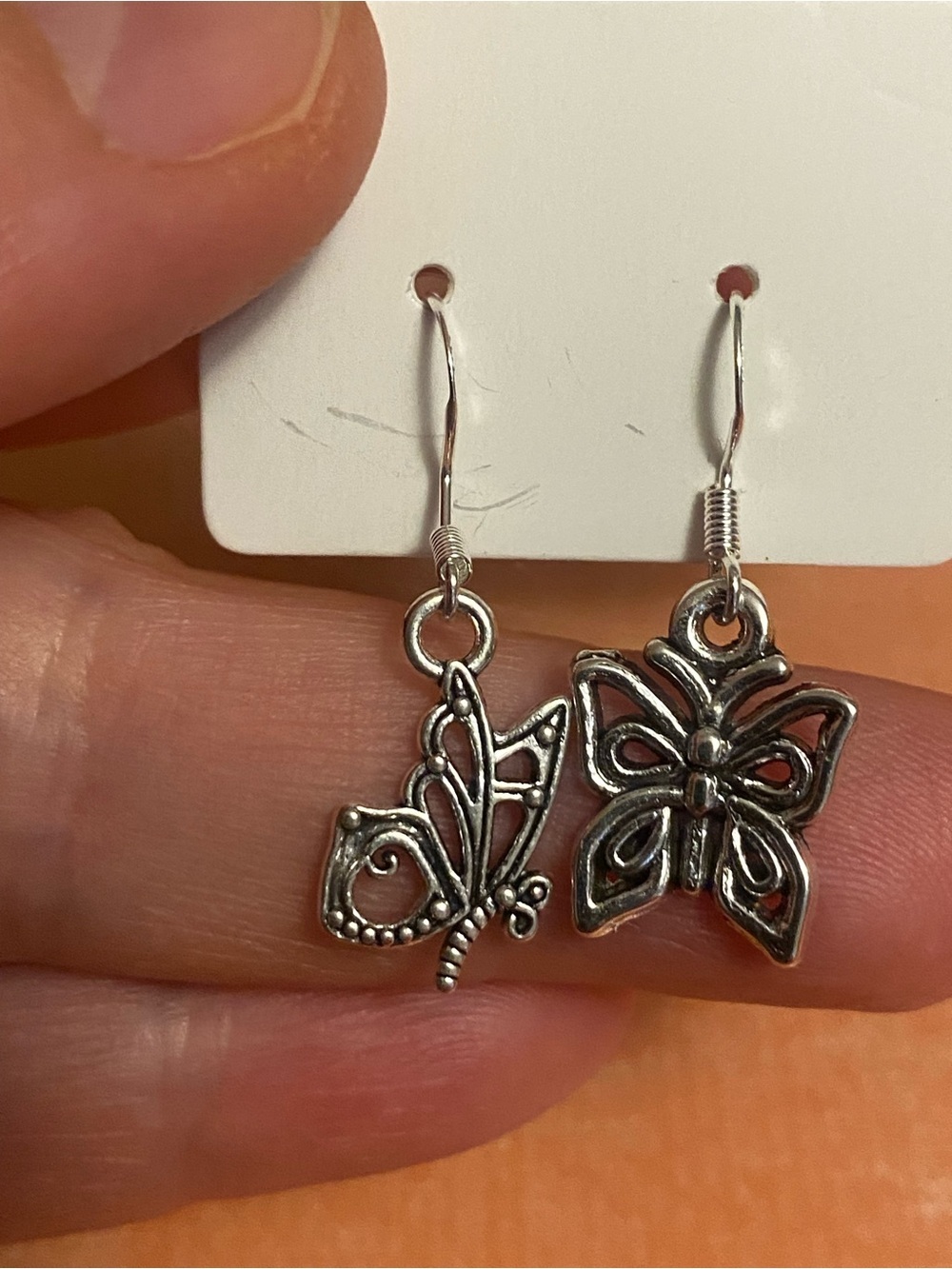 Silver Butterfly Drop Earrings for Women - Dainty Filigree Charm